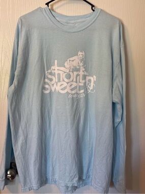 Sabrina Carpenter Light Blue Long Sleeve Graphic Tee - Short n' Sweet Tour Merch